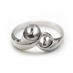 Rhodium 925 silver ring holder for 2 beads half-drilled x 1pc