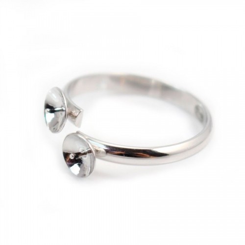 925er Silber Halterung verstellbarer Ring für doppelte halbgebohrte Perlen x 1St