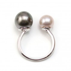 Verstellbarer Ring, 925er Silber, rhodiniert, für halbdurchbohrte Perlen x 1Stk