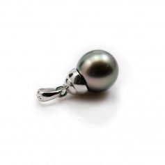 925er Silber rhodinierter Schalenring für halbperforierte Perle 7.2x10mm x 1Stk