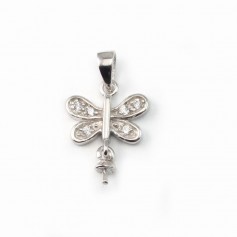 Pendant Bail butterfly, for bead half-drilled, silver 925 rhodium, 22mm x 1pc