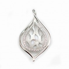 Rhodium 925 silver stylised pendant-clip for half-drilled beads 35mm x 1pc