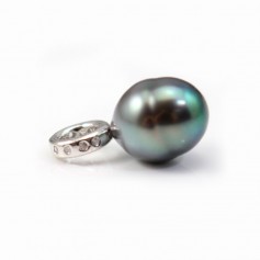 Anhänger für halbdurchbohrte Perle aus rhodiniertem 925er Silber & Strass 7x13.5mm x 1Stk