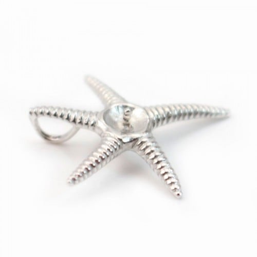 Bélière & étoile de mer, argent 925 rhodié,pour perles semi-percées x 1pc