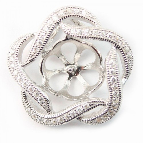 Percha flor de plata 925, rodiada, para perla semiperforada, 19,5mm x 1ud