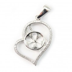 Pendant Bail heart, for bead half-drilled, silver 925 rhodium plated ,33.5mm x 1pc