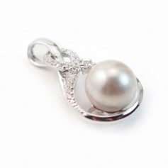 Stilisierter Clip aus rhodiniertem 925er Silber für halbperforierte Perle 30x15mm x 1Stk