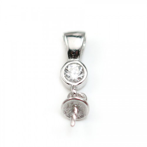 Schalenförmiger Ring für halbgebohrte Perlen, 925er Silber, rhodiniert, 15.3mm x 1Stk