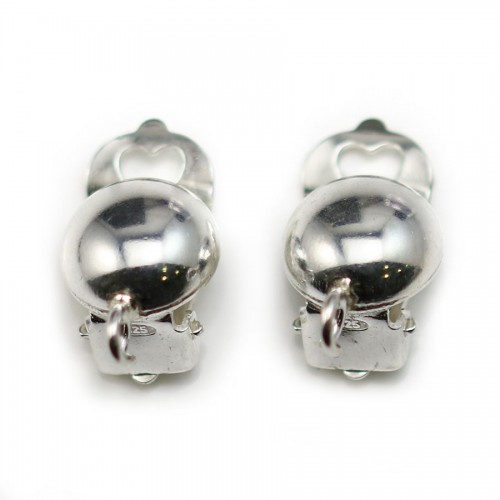 Clip Earrings half beads with ring 4mm, Sterling Silver 925 , 16.5x10mm X 2 pcs 
