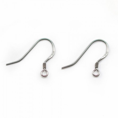 Ear wires with spring, 925 Sterling Silver rhodium 12mm X 2 pcs