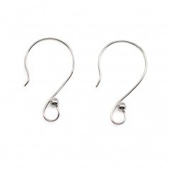 Ear hooks with a big S ball, Silver 925 Rhodium 30mm x 2pcs