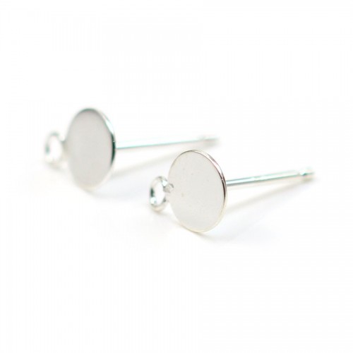 Flat ear studs with ring 925 6mm x 2pcs