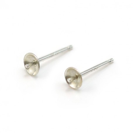 Clous D'oreille pour perles semi-percées, Argent 925 4mm X4 pcs 
