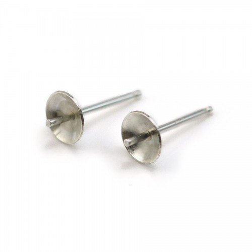 Clous D'oreilles pour perles semi-percées, Argent 925 6mm X4 pcs 