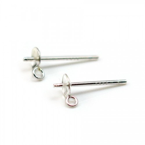 Clous D'oreilles pour perles semi-percées avec anneaux , Argent 925 4mmX 2pcs 
