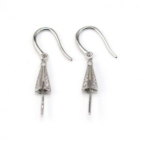 Crochet d'oreilles & attache pendentif pour perles semi-percées ,argent 925 rhodié x 2pcs