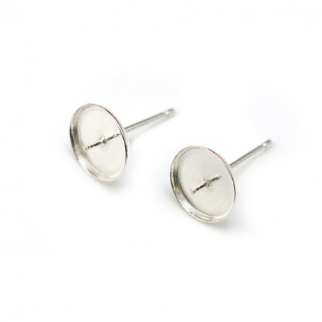 Earwires for half-drilled pearls, 925 Sterling Silver 9mm for pearl x 2pcs