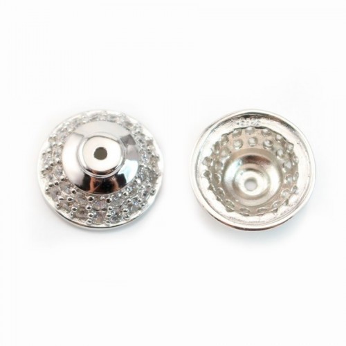 925 Sterling Silver Rhodium Saucers with zircon 13mm x 1pc