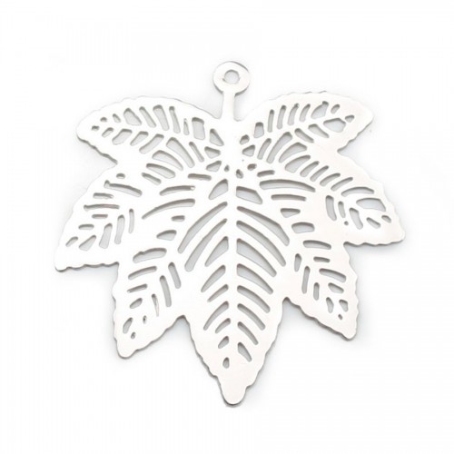Maple Leaf Leaf charme aberto em prata 925 revestida a ródio e filigrana 32mm x 1pc