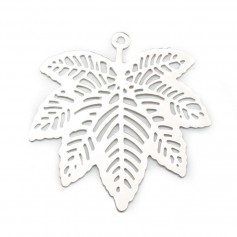 Maple Leaf Leaf charme aberto em prata 925 revestida a ródio e filigrana 32mm x 1pc
