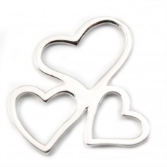 Spacer three hearts hollowed out in silver 925 20mm x 1pc