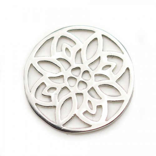 Sello de plata 925, forma de flor, 14.5mm x 1pc