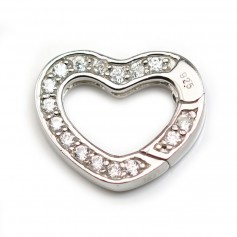 Fermoir en forme de coeur avec zircons, argent 925 16x20mm x 1pc