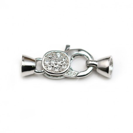 Lobster clasp with zircons, 925 Sterling silver 9x21mm x 1pc 