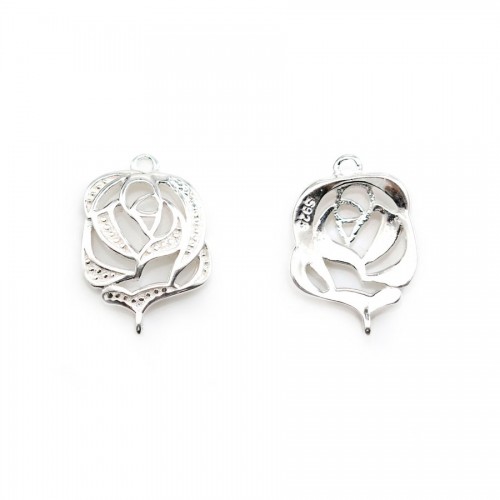 Spacer camellia,sterling silver 925, 9.5x14mm x 1pcs