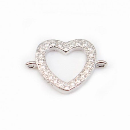 Spacer silver 925 and strass Heart 12.5x19mm x 1pc
