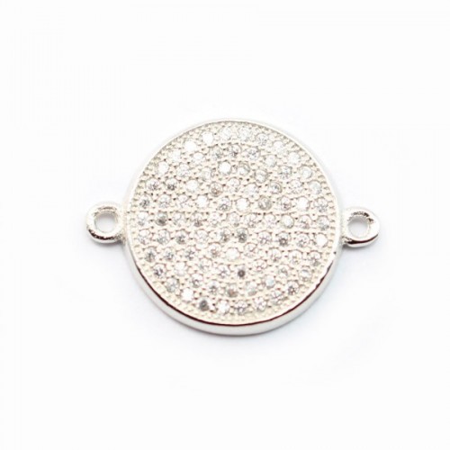 925 Sterling Silver rhodium Round pendant with zircons 14.50mm x 1pc