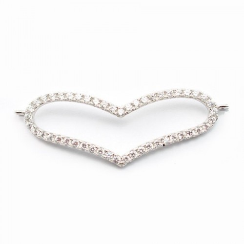 Rhodium 925 sterling silver & cz heart spacer 42x14.5mm x 1pc