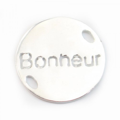 Spacer round with inscription "Happiness" in silver 925 15mm x 1pc