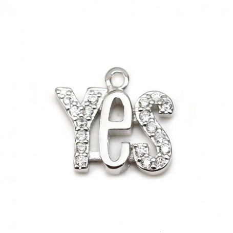 925 silver & zirconium charm, in shaped of "yes" measuring, 9.5 * 10.5mm x 1pc