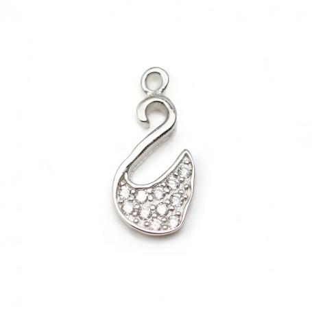 925 silver & zirconium charm, in the shape of a swan, measuring 6.5 * 13.5mm x 1pc