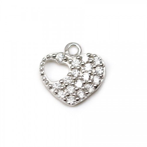 925 silver & zirconium heart-shaped charm, measuring 8.9 * 9mm x 1pc
