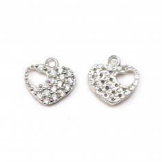 925 silver & zirconium heart-shaped charm, 8.9 * 9mm x 1pc