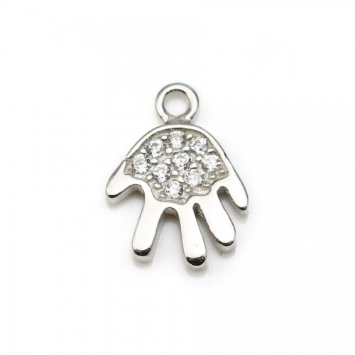 925 sterling silver & zirconium oxide pendant, in shape of hand 7*10mm x 1pc