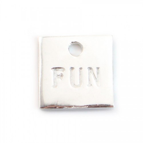 Gravierte quadratische "Fun" Charms aus 925er Silber 10mm x 1Stk