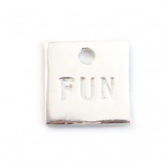 Ciondolo quadrato inciso "Fun" in argento 925 10 mm x 1 pezzo