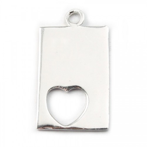 Rectangular silver heart charm 925 17x11mm x 1pc