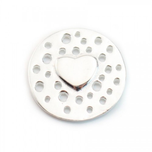 Round charm with heart design in silver 925 14mm x 1pc