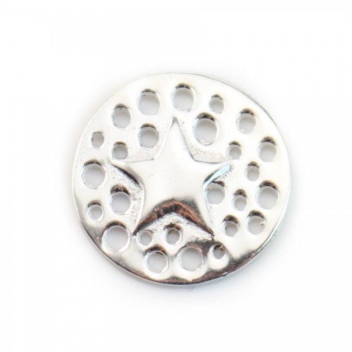 Round charm with star pattern in silver 925 14mm x 1pc