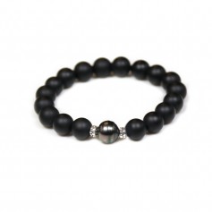 Tahitian Cultured Pearl & Black Onyx 10mm Bracelet - Elastic x 1pc
