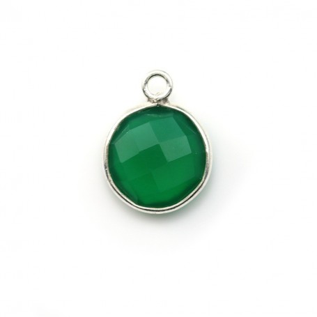 Faceted round shaped green agate set in 925 sterling silver 11mm x 1pc
