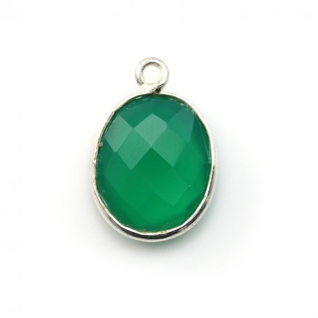 Faceted oval green agate set in sterling silver 10x12mm x 1pc