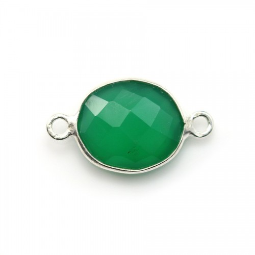 Faceted oval green agate 2 rings set in 925 sterling silver 11x13mm x 1pc