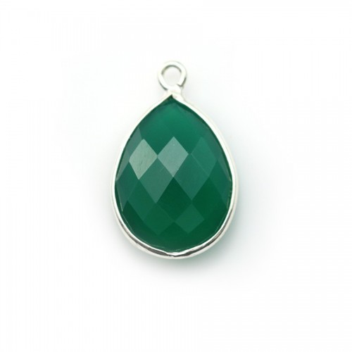 Faceted drop-shape green agate set in sterling silver 13x17mm x 1pc