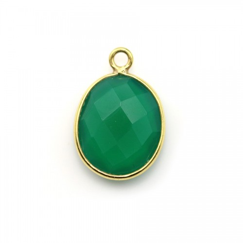 Grüner Achat oval facettiert auf 925er Silber vergoldet 9x14mm x 1St