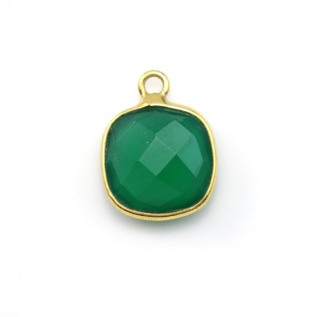 Faceted cushion cut green agate set in gold-plated sterling silver 11mm x 1pc